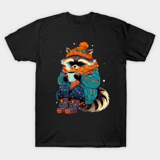 Cozy Raccoon Winter Cottagecore Vibes T-Shirt